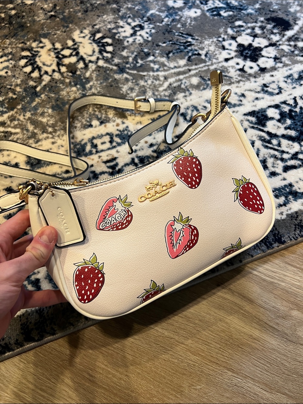 Coach Cream Leather Crossbody with Strawberry Print